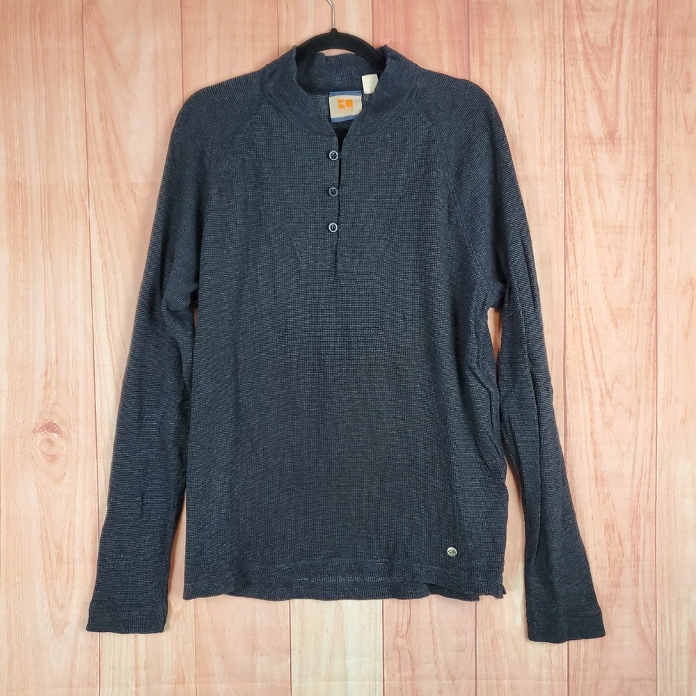 Hugo Boss Henley Men Shirt Large Gray 100% Cotton Mock Neck Long Sleeve Pullover